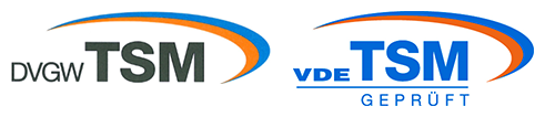 Logos der Verbände DVGW und VDE zur Bescheinigung des geprüften Technischen Sicherheitsmanagements